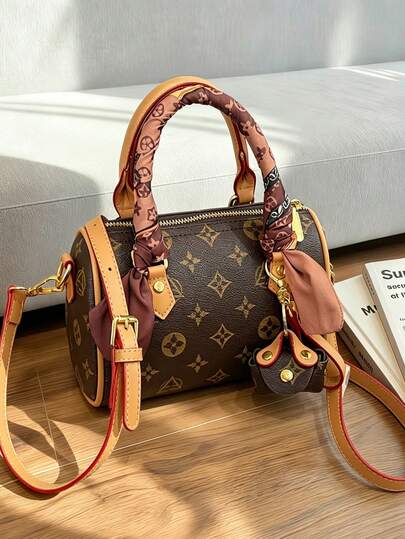 This Minimalist And Stylish Handbag Is Crafted From PU Material, Adorned With Exquisite Patterns, And Features Detachable Shoulder Straps, A Pendant, And A Scarf Trim, Combining Fashion And Elegance. Perfect For Women, Female College Students, Commuters, And Various Occasions, It Also Makes An Ideal Gift For Loved Ones. The Scarf Pattern And Color Are Randomly Selected.