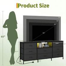Cómoda moderna con soporte para TV LED y 8 cajones de tela - Armario de almacenamiento con estructura de acero - Compatible con televisores de 65 a 75 pulgadas - Organizador para dormitorio y sala de estar - Gris oscuro - Ver 8