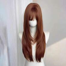 Synthetic Straight Women Wigs High-Layered Orange-Brown Wig With Hair Bangs 26inch Long Straight Wig Women Daily Party Wear - 27-30 - Xem 4