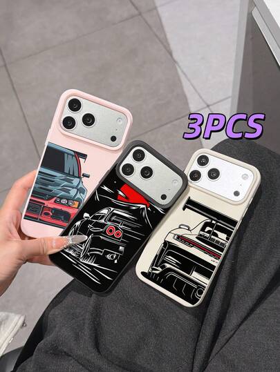 3 pièces/set Étui de téléphone en TPU souple liquide, anti-chute, anti-dérapant, peint aux UV avec motif de voiture de course, convient comme cadeau pour iPhone11/11PROMAX/12/12PRO/12PROMAX/13/13PRO/13PROMAX/14/14PRO/14PROMAX/14PLUS/15/15PRO/15PROMAX/15PLUS/16/16pro/16promax/16PLUS/17/17pro/17promax