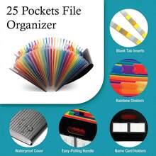 Heavy-Duty Expandable Standing File Organizer With 13/25 Pocket Expandable Plastic File Box Paper/Document/Receipt Manager Folder (A4/Letter Size) Document Bags Folder Holder Big Capacity Durable Document Storage Organizer, File Storage Box BLACK - 13 Bolsillo - Ver 11