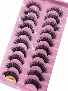 10 pares de pestañas postizas 3D de visón falso, set de pestañas dramáticas, rizadas, gruesas, largas, delgadas, naturales, cortas y esponjosas - Negro - Ver 6