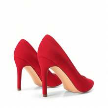 Women's Wide Heel Shoes With Pointed Toe - Red - View 9