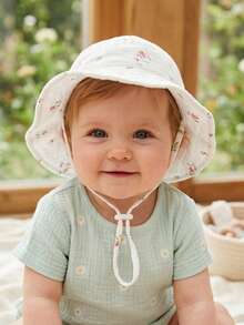 2pcs/Set Summer Floral Print Baby Bibs With Ruffle Trim & Soft Breathable Baby Sun Hat/Bucket Hat Set, Suitable For Daily Outdoor Use - Multicolor - View 5