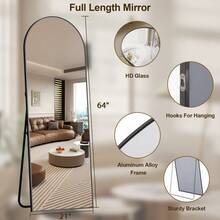 64" X 21" Arched Full-Length Mirror | Floor Mirror | Standing Full-Length Mirror - 黑色1件 - 查看 4