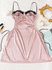 1 pieza Vestido de lencería sexy con cordón elástico y calado de lámina - Rosa - Ver 7