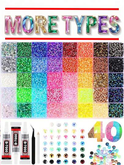3mm Mixed Color Crystal Rhinestone Decoration Set, Including Tweezers, Suitable For Clothing, Cups, Shoes, Fabrics And Other DIY Decorations