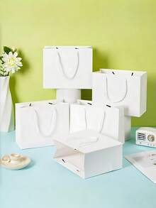 5pcs Black & White Reusable Gift Bags With Handles, Suitable For Weddings, Birthday Parties, Holidays, Business, Crafts, Retail - View 2