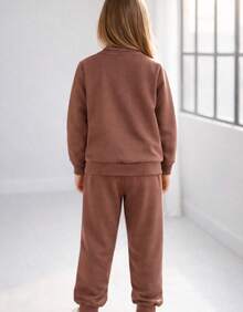 Children's Fleece Set, Warm For Cold Weather, Jacket And Pants, Ribbed Cuffs On Pants And Jacket, Pocket On Jacket And Front Pocket On Jacket - Óxido marrón - Ver 2