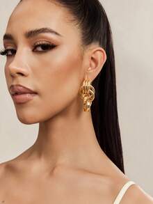 Altistry 1 Pair Fashionable, Stylish And Minimalist Geometric Circle Earrings, Suitable For Daily Wear - Yellow Gold - View 4