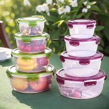 Awaoko Set 8 Buah (4 Wadah + 4 Tutup) Wadah Penyimpanan Makanan Transparan Ungu & Hijau, Pengatur Dapur, Wadah Sayuran & Buah, Kotak Makan Siang Bulat untuk Microwave, Cocok untuk Kantin, Berkemah, Piknik, Terbuat dari Plastik untuk Menyimpan Daging, Buah, Roti - Kotak Makan Siang, Kotak Bento dan Wadah Persiapan Makan Siang, Wadah Makanan untuk Kembali ke Sekolah dan Perjalanan, Peralatan Makan Dapur, Sekolah, Hadiah Wisuda - MultiWarna - View 4