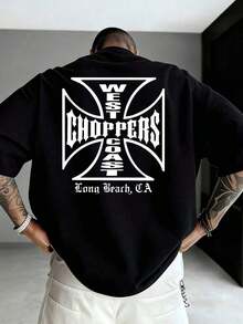 Men's Biker T-Shirt, West Coast Choppers Short Sleeve Motorcycle T-Shirt, Vintage American Gothic Letter Print, Plus Size Loose Fit Biker Essential, 200g Pure Cotton Retro, Father's Day Or Graduation Gift, For Men - Đen - Xem 3