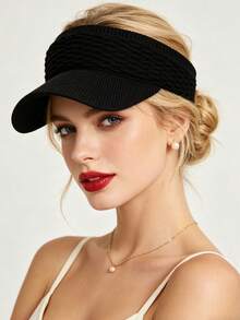 1Pc Women Open-Top Sun Visor Baseball Cap Add 1 Pair Of Pearl Earrings,Mountaineering Outdoor Sun Hat Cap, Spring/Summer Outdoor Sports Brimless - Multicolor - View 4