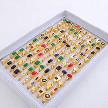 Bộ 10 chiếc nhẫn hình chữ nhật tối giản kiểu Châu Âu và Mỹ, đính đá Cubic Zirconia, kiểu dáng ngẫu nhiên, trang sức thời trang và tinh tế. - Nhiều màu - Xem 4