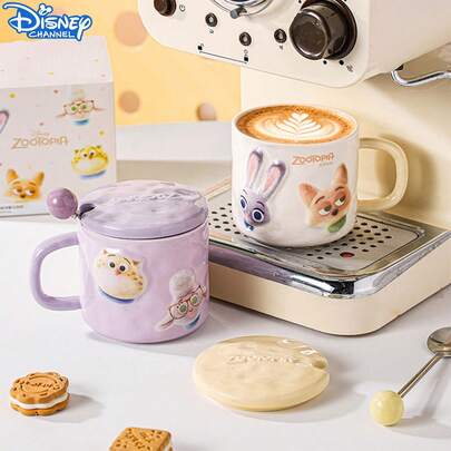  Cốc sứ in hình 3D chủ đề Zootopia của Disney, có thìa, hình hoạt hình dễ thương của Judy Hopps và Nick Wilde, thích hợp dùng cho cặp đôi uống trà sữa ở nhà và văn phòng, quà sinh nhật cho người hâm mộ.