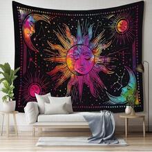 数码印花星空十二星座桃色天鹅绒挂毯，卧室家居装饰月亮星星太空黑白墙毯 - 彩色 - 查看 11
