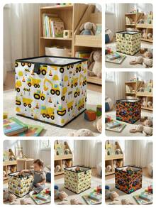 1 pieza Caja de almacenamiento plegable de gran capacidad, cesta de almacenamiento abierta con estampado de coche de dibujos animados, diseño de cajón multifuncional, ahorro de espacio para el hogar, dormitorio, guardería, almacenamiento debajo de la cama - Multicolor - Ver 3