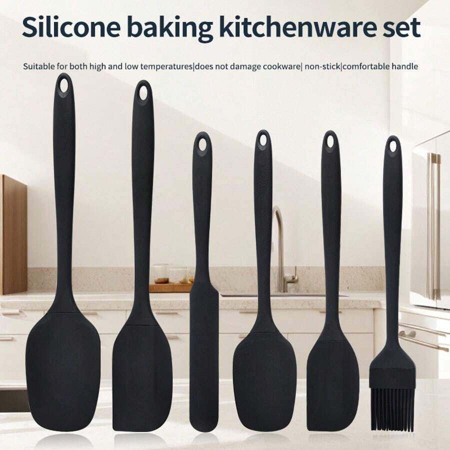 Juego de 6 espátulas de silicona, espátulas de goma para hornear, cocinar y mezclar, resistentes al calor, utensilios de cocina antiadherentes (rojo, negro) - Multicolor - Ver 1