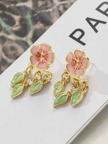 1 Đôi bông tai hình lá hoa đào mới, bông tai dáng dài bằng men sứ hình hoa tươi thời trang dành cho nữ - Nhiều màu - Xem 10