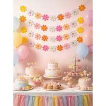 Bohemian Daisy Paper Garland - Colorful 60s & 70s Hippie Party Banner For Birthdays, Weddings, Youngsters Showers, And More - Vibrant Pink, Yellow, Blue, Orange, Purple, White Flowers With Green Stems - Perfect For Room Or Garden Decor, Daisy Party Decorations - Multicolor - View 3