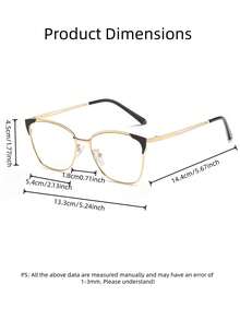 1 par de gafas de mujer con marco de metal y lentes transparentes, con forma de ojo de gato, diseño versátil, accesorio de gafas transparentes - oro negro - Ver 8