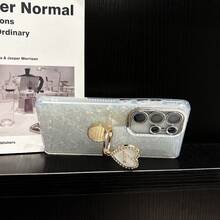 Funda de teléfono con forma de corazón con purpurina, soporte de anillo con forma de corazón, marco de cámara con rhinestones, carcasa transparente con arcoíris, cubierta protectora ultra delgada y resistente a los arañazos, adecuada para iPhone 17 Pro Max/17 Pro/Air/17/16/15/14/13/12 Series - Rosa - Ver 6