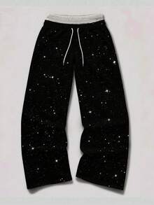 1pc Men's Spring/Summer Starry Rhinestone Wide Leg Sweatpants, Loose Comfortable Versatile Slimming Casual Long Pants - Black - View 8