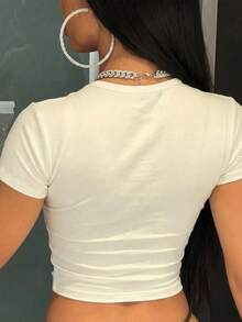 Áo thun nữ tay ngắn cổ vuông màu trơn, dáng ôm, thích hợp mặc mùa xuân/hè. - trắng - Xem 6