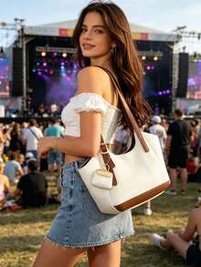 大容量耐用女士手提包，防污防刮通勤单肩包，附赠零钱包，百搭日常手提包 - 彩色 - 查看 8