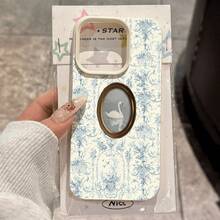 Phone Case: 1 X New Fashionable Light Blue Floral Pattern With Vintage Photo Frame Swan Artistic Light Luxury Style Lychee Texture Drop-Resistant TPU Phone Case For  17/17 Air/17 Pro/17 Pro Max,  16/16 Plus/16 Pro/16 Pro Max,  15,Stay On  With A Variety Of Styles To Make Your Phone The Center Of Attention - Color1 - View 8