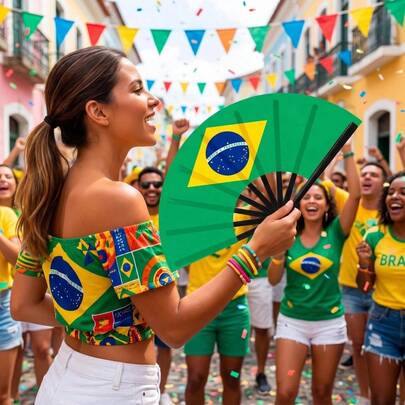 1 Piece Multinational Flag Folding Hand Fan, Brazil/Argentina/Egypt/UAE/Mongolia/Kuwait Etc. National Flag Hand Fan, Party World Cup Sports Event Cheering Prop