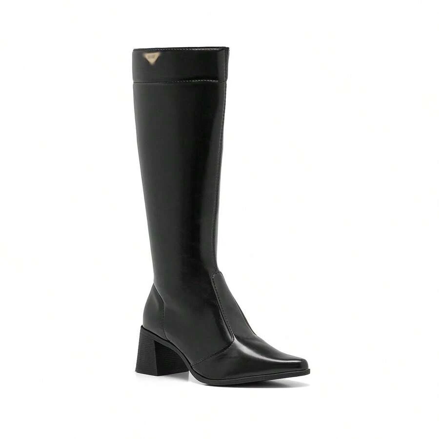 Stessy Shoes Women's Riding Boot, Country Style, High Shaft, Over-The-Knee, Pointed Toe, Low Chunky Heel, Comfortable, Plain, Elegant, Fashionable. - 黑色 - 查看 1