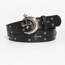 1 chiếc thắt lưng nam kiểu Y2K Punk họa tiết hoa, khóa chéo, màu đen, chất liệu denim, đa năng, phù hợp cho mặc hàng ngày. - màu đen - Xem 7