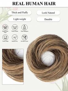Real Human Hair Bun Extensions For Women - 16cm Stretching Wavy Messy Bun Scrunchie - Elastic Hair Band For High Ponytail Updo - Natural Fluffy Chignon For Daily Wear Wedding Travel Essential - Multicolor - View 8