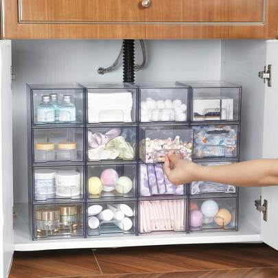 2/4pcs Stackable Acrylic Makeup Organizer Drawers, Premium Cosmetic Storage Box For Vanity, Bathroom, Under Sink And Kitchen Cabinet, Multi-Functional Bathroom And Kitchen Storage Solution