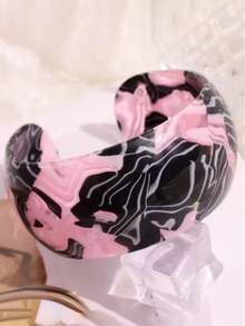 1件欧美时尚条纹开口宽C形树脂手镯，夸张几何花卉图案手镯 - 彩色 - 查看 13