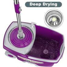 Linlin Stationery Store Dual Compartment Spin Mop And Bucket Mop And Bucket With Wringer Set 360°Rotating Spinning Mopping For Floor Cleaning With 6 Microfiber Replacement Heads 61" Extended Handle 2X Wheel - Màu tím - Xem 3