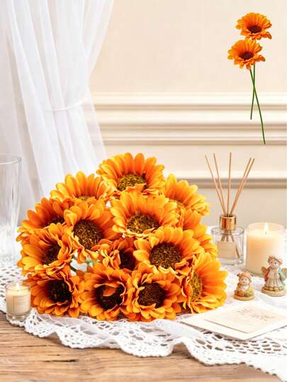 MEHELANY 12/5/1pc(S) Lifelike Artificial Sunflower Bouquet, Vivid Yellow Fake Sunflowers With Stems, Realistic Artificial Sunflower Stems For Home Vase Decor, Wedding Bridal Bouquet, Garden Party, Thanksgiving, DIY Floral Arrangement
