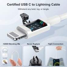 20W Compatible With Apple Fast Charger, 3.3ft/1m Type-C To Lightning Fast Charging Cable, USB C Travel Charging Adapter, Compatible With IPhone/IPod All Series, PD Fast Charging High Power Charger - White - View 5
