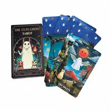 22pcs Cute Ghost Tarot Card Set, Includes Beans And Cats, Japanese Style Cute Ghost Divination Cards, Fun Divination Game Suitable For Beginners, Meditation And Gift - Black - View 2