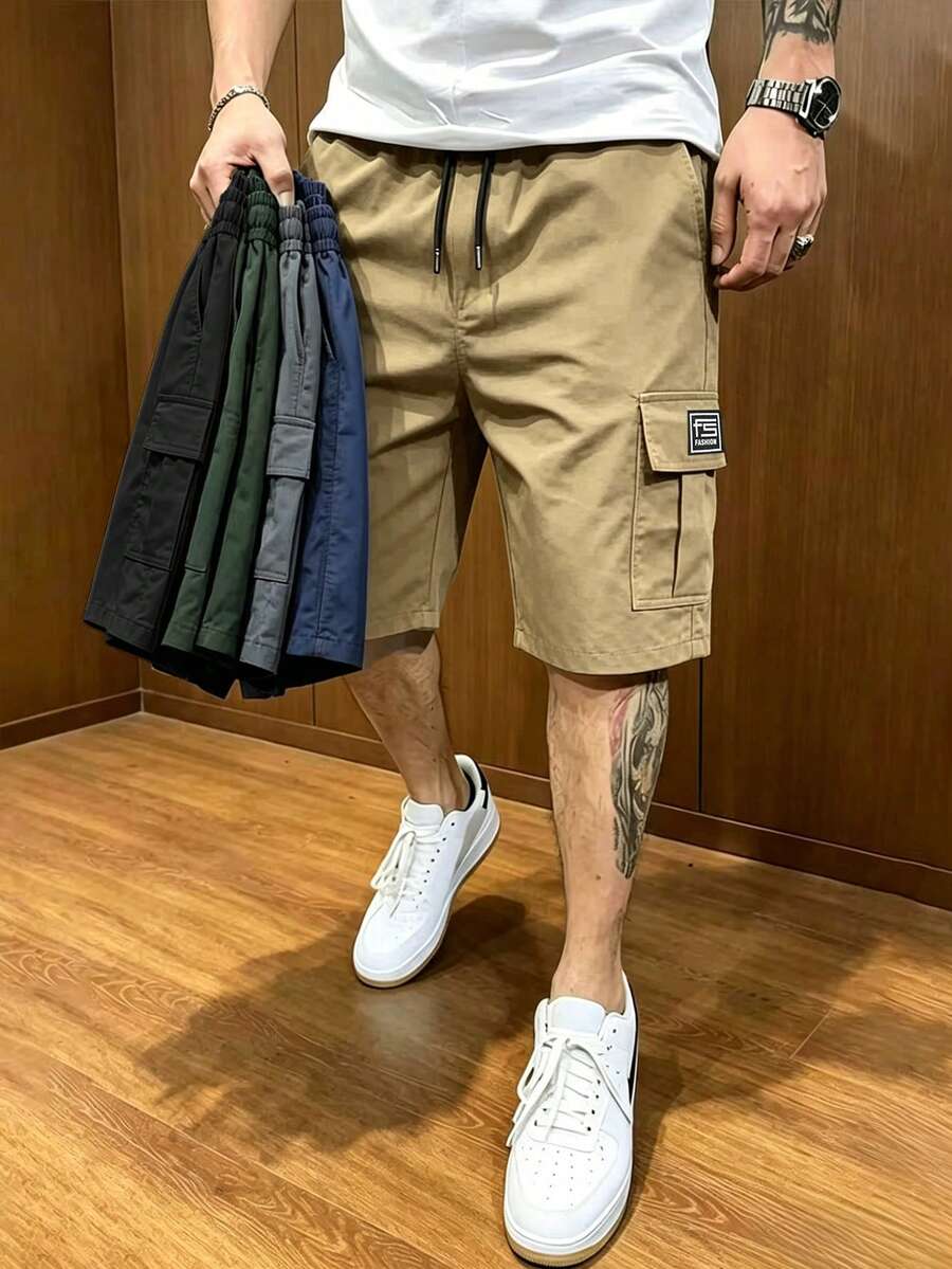 父親節禮物,男士休閒卡其色多口袋實用短褲,適合日常穿著與運動 - 卡其色 - 查看 1