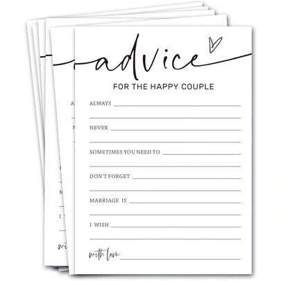 Wedding Shower Games Cards, Advice For The Happy Couple, Bridal Shower Games, Engagement Party Wedding Games For Guests, Minimalist White Wedding Party Supplies
