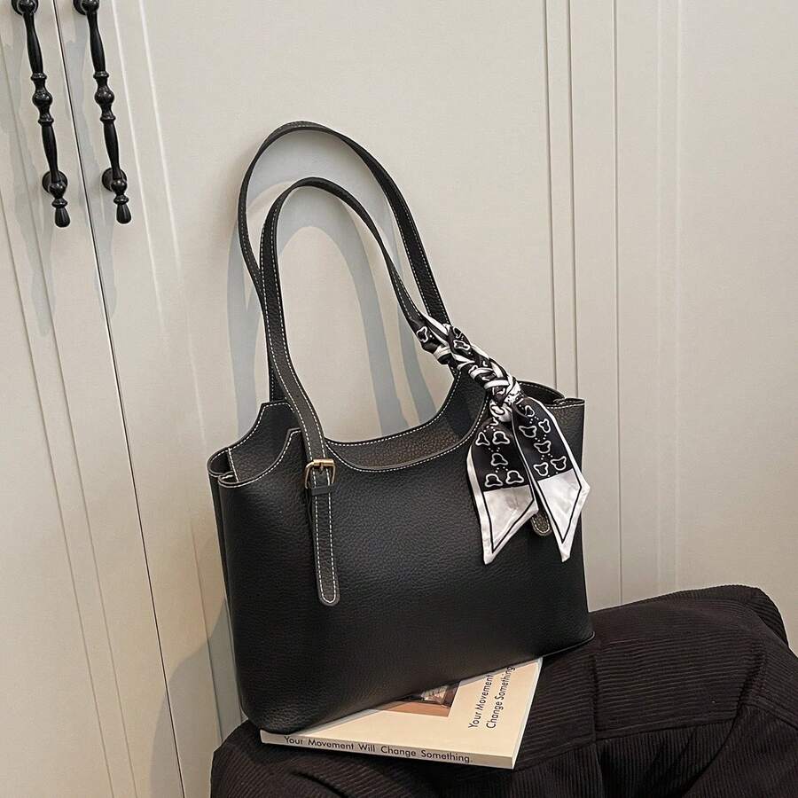 Bolso bandolera de cuero genuino 2026, diseño minimalista para uso diario. Bolso tote 2026 con nueva textura vintage, bolso de gran capacidad para el otoño, versátil bolso de hombro vintage para mujer. - marrón - Ver 1