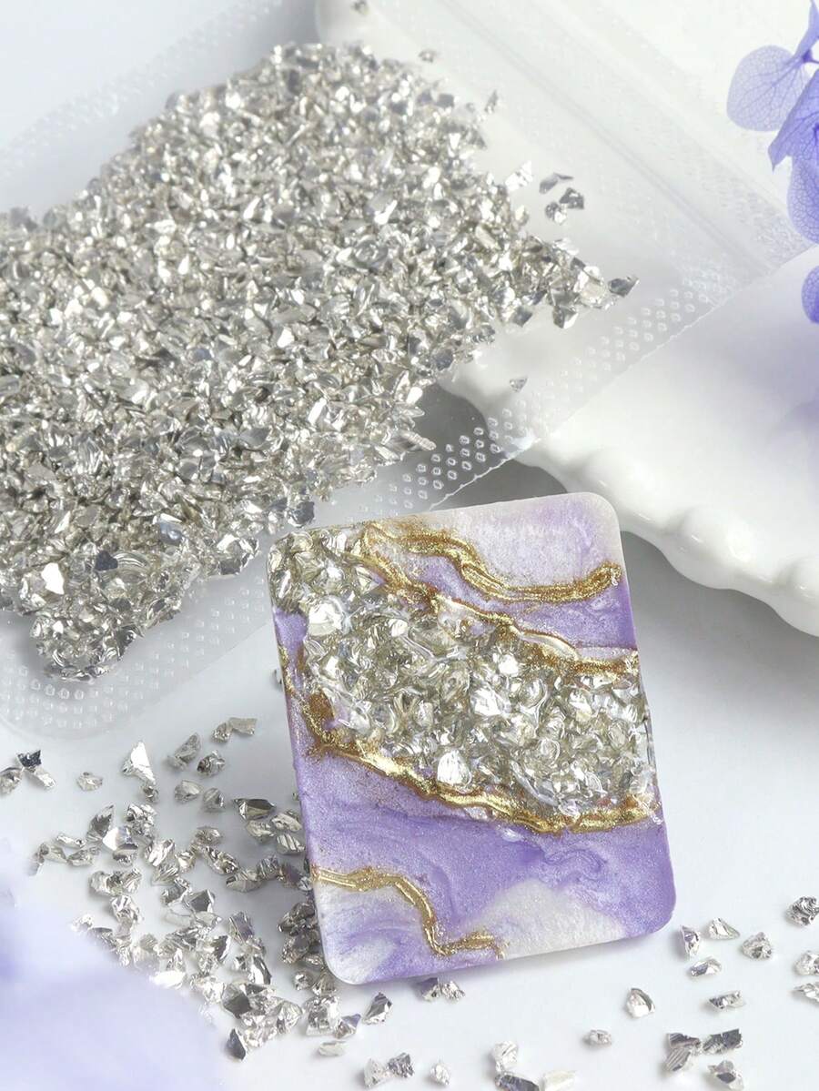 10g 銀色不對稱碎玻璃石填充料，適用於環氧樹脂模具填充材料、DIY 手工材料、珠寶製作材料、碎石風暴裝飾材料