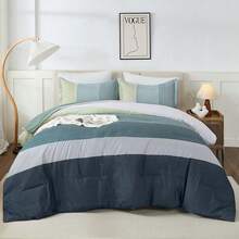 Black Comforter Set Queen Size,Reversible Black Grey Stripe Down Alternative Comforter For All Season,3 Pieces(1 Comforter+2 Pillowcases), Soft Microfiber Bedding Set 90"*90". Home Decor Home Decor Bed Comforter Set Mothers Day Gift. - 黑色 - 查看 5