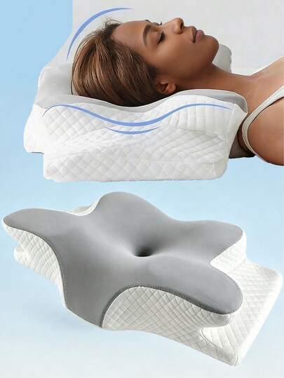 1pc Ergonomic Memory Foam Pillow, Plant Fiber Material, Suitable For Side Sleepers, Back Sleepers, Stomach Sleepers With Neck Support, Size 23.5x15x4.5 Inches, Gray