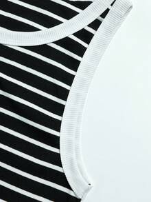 UREREM Top de tirantes de rayas negras y blancas con ribete de color contrastante, informal para vacaciones y primavera/verano - Blanco y Negro - Ver 6