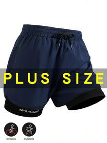 Plus Size Men's Printed Fitness Shorts, 2-In-1 Loose Workout Pants, Elastic Breathable Running Shorts, Summer Sports - Blue - View 12