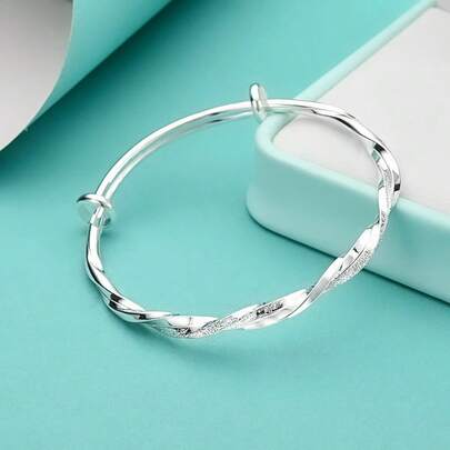 Hot 925 Silver Plated Elegant Weave Bracelets Bangles For Women Fashion Designer Party Wedding Engagement Jewelry Adjustable