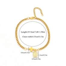 1 pieza Nuevo brazalete de cadena de acero inoxidable dorado con colgante de cruz y letra inicial de moda para hombres - Amarillo Oro - Ver 2